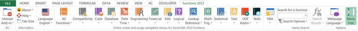 Syntax and usage navigation tool for Excel 2013 functions